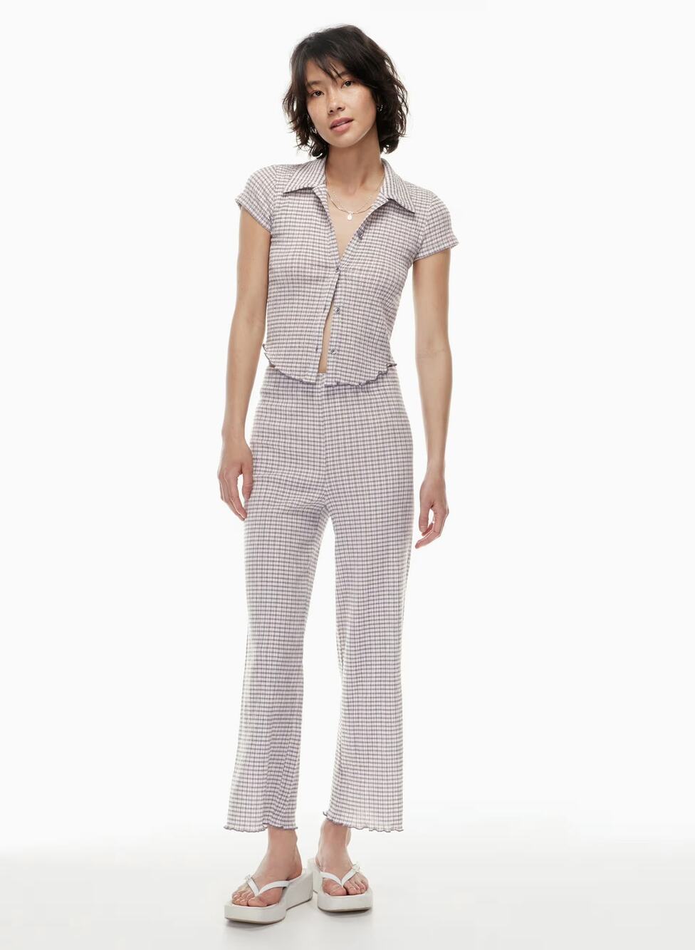 Aritzia Wilfred Verona Pant Wide Leg Seersucker Lavendar Grey Size Small